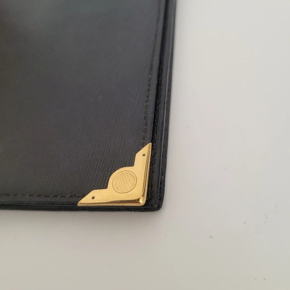 Dunhill London Black Textured Leather Long Wallet Gold Corners Made in England